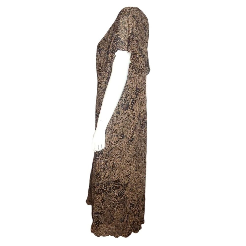 AVENUE Brown Paisley V Neck Short Sleeve Pullover Dress Womens Plus Size‎ 20 - Picture 2 of 7